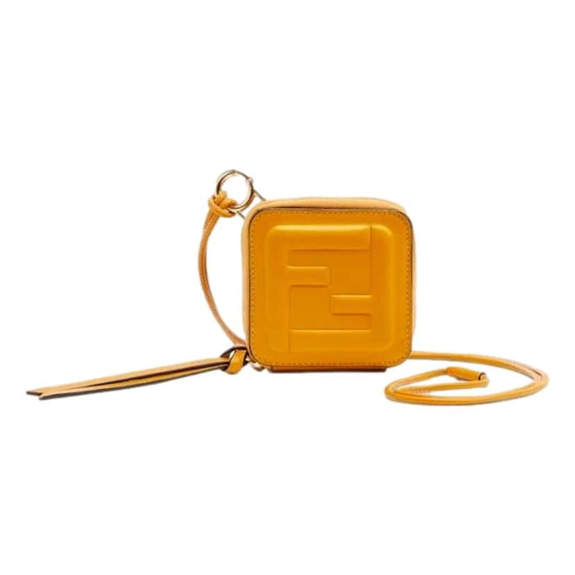 Fendi Fendi FF Cube Embossed Small Zip Wallet Yellow Leather with Strap Yellow Leather Never worn - Front View