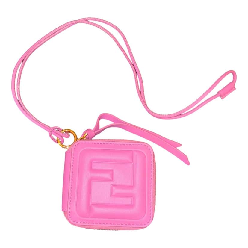 Fendi Fendi FF Cube Embossed Small Zip Wallet Pink Leather with Strap Pink Leather Never worn - Front View