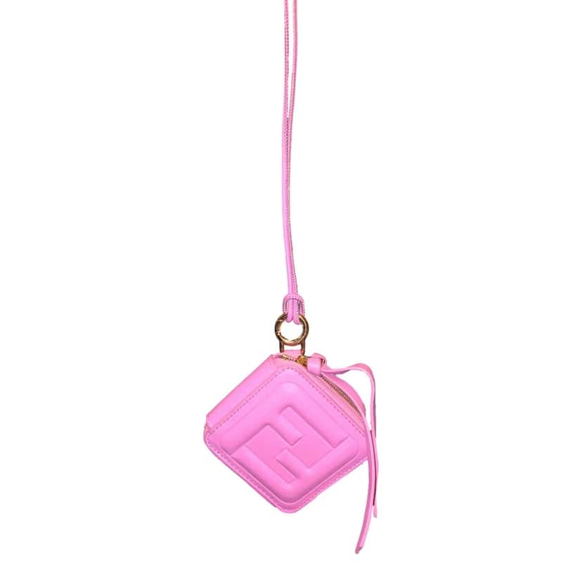 Fendi Fendi FF Cube Embossed Small Zip Wallet Pink Leather with Strap Pink Leather Never worn - Inside View
