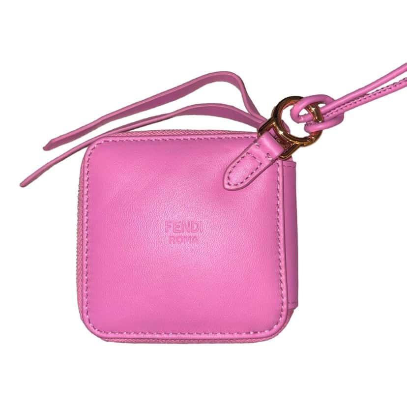 Fendi Fendi FF Cube Embossed Small Zip Wallet Pink Leather with Strap Pink Leather Never worn - Model View