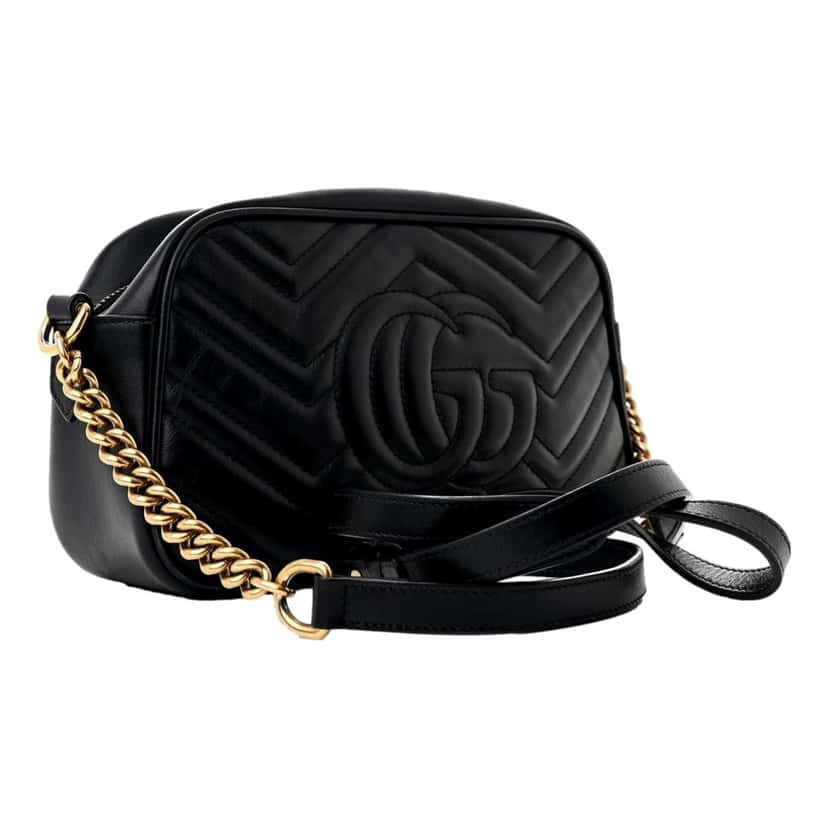 Gucci Gucci Calfskin Matelasse Small GG Marmont Chain Crossbody Bag Black Black Leather Good condition - Back View