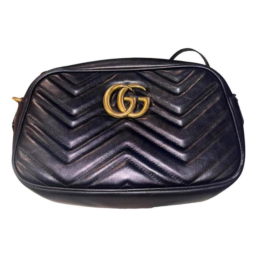 Gucci Gucci Calfskin Matelasse Small GG Marmont Chain Crossbody Bag Black Black Leather Good condition - Box View