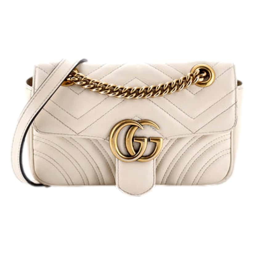 Gucci Gucci Calfskin Matelasse Medium GG Marmont Shoulder Bag Ivory White Leather Good condition - Front View
