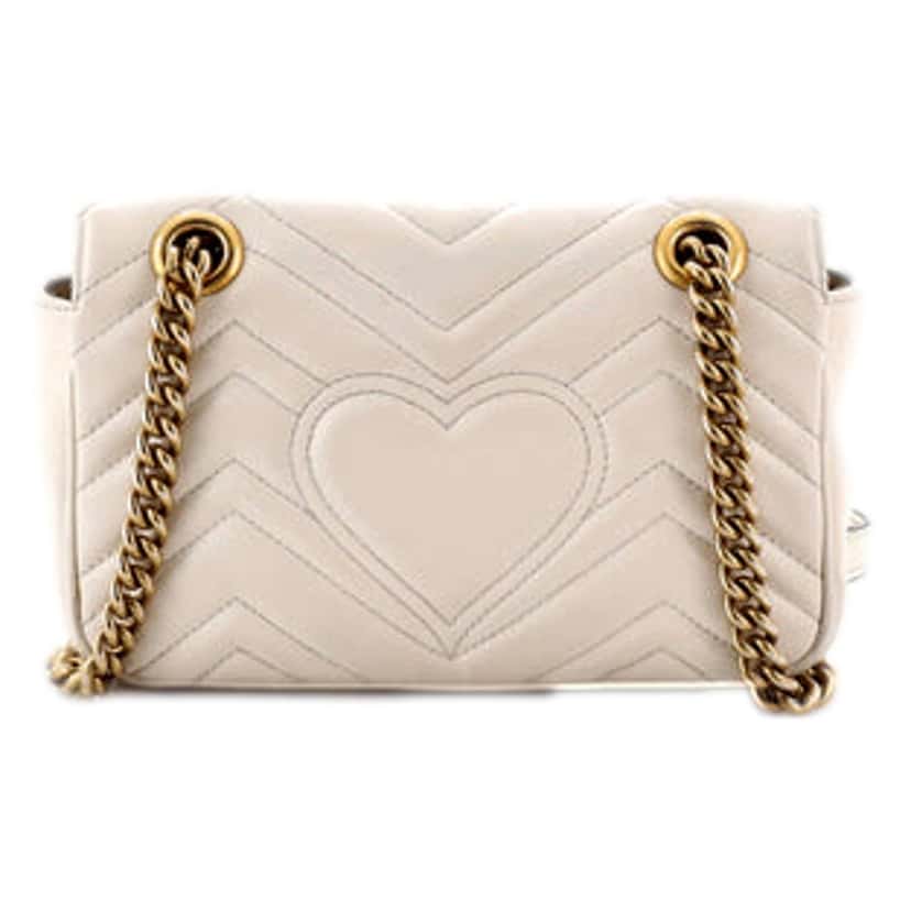 Gucci Gucci Calfskin Matelasse Medium GG Marmont Shoulder Bag Ivory White Leather Good condition - Model View