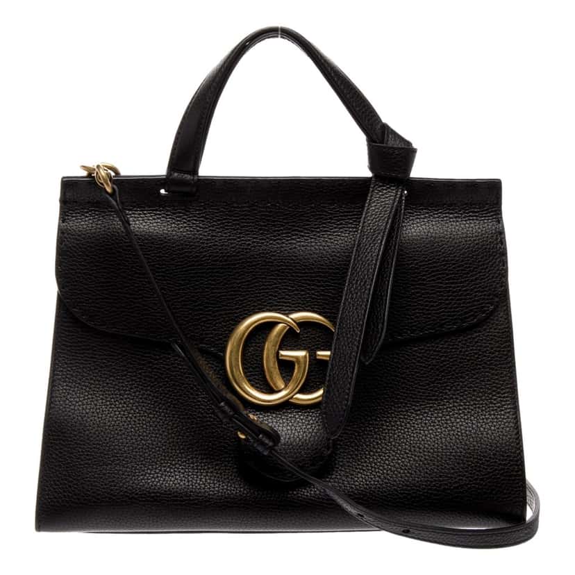 Gucci Gucci GG Marmont Black Calfskin Top Handle Satchel Handbag Black Leather Good condition - Front View