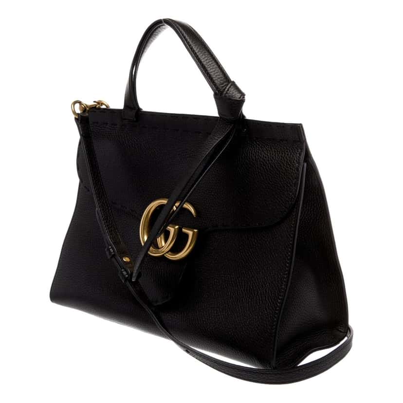Gucci Gucci GG Marmont Black Calfskin Top Handle Satchel Handbag Black Leather Good condition - Back View
