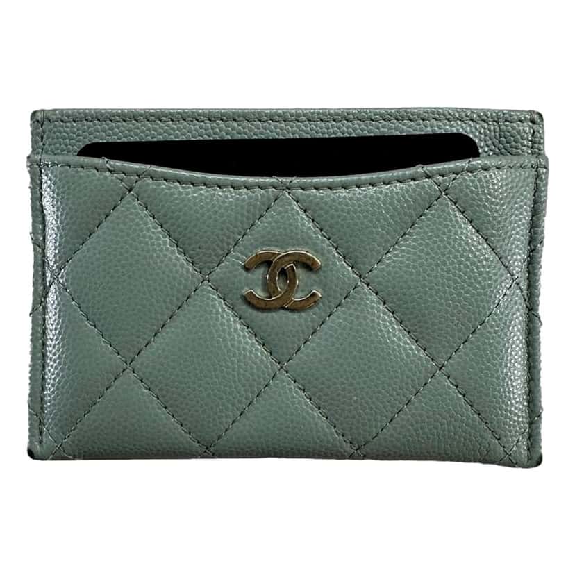 Chanel Chanel Timeless Caviar Leather Quilted Card Holder Teal Blue Blue Leather Good condition - Front View