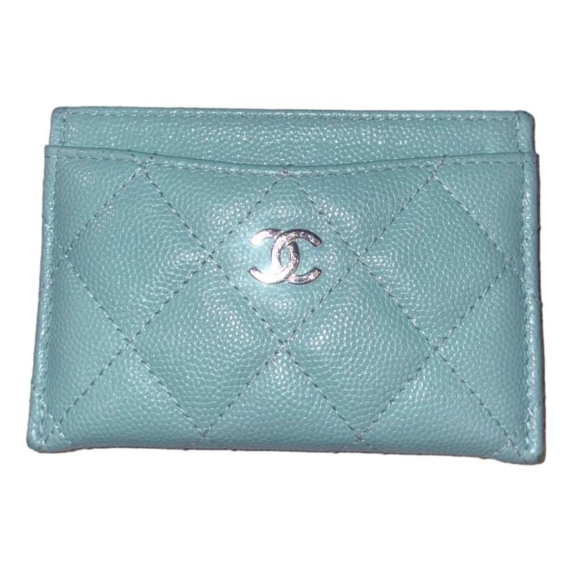 Chanel Chanel Timeless Caviar Leather Quilted Card Holder Teal Blue Blue Leather Good condition - Back View
