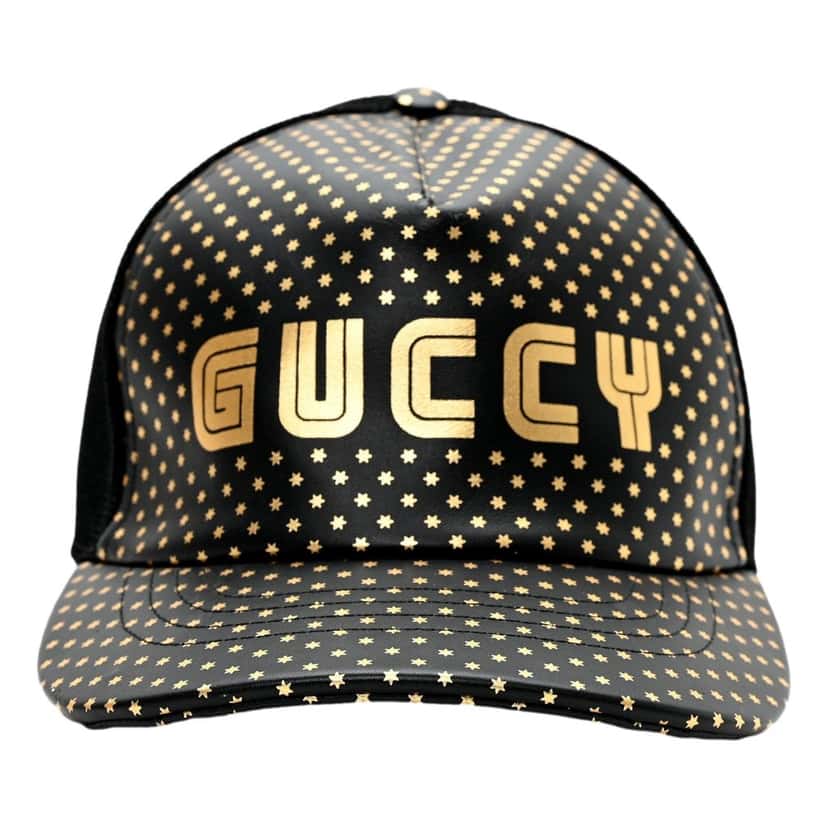Gucci Gucci x Sega Guccy Stars Black Gold Leather Hat Black Leather Good condition - Front View
