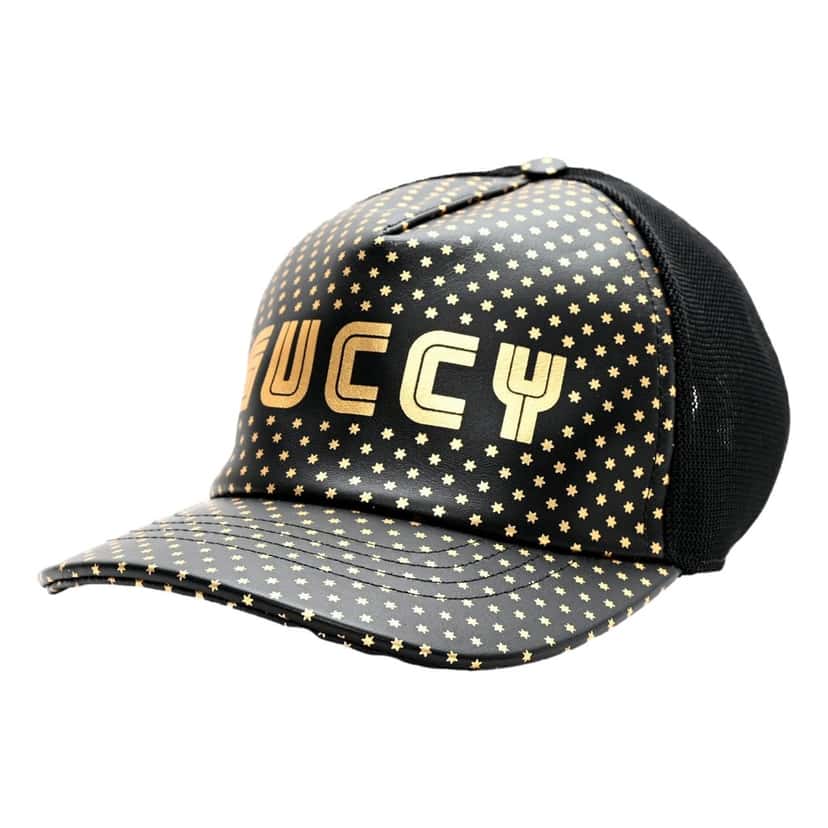 Gucci Gucci x Sega Guccy Stars Black Gold Leather Hat Black Leather Good condition - Back View