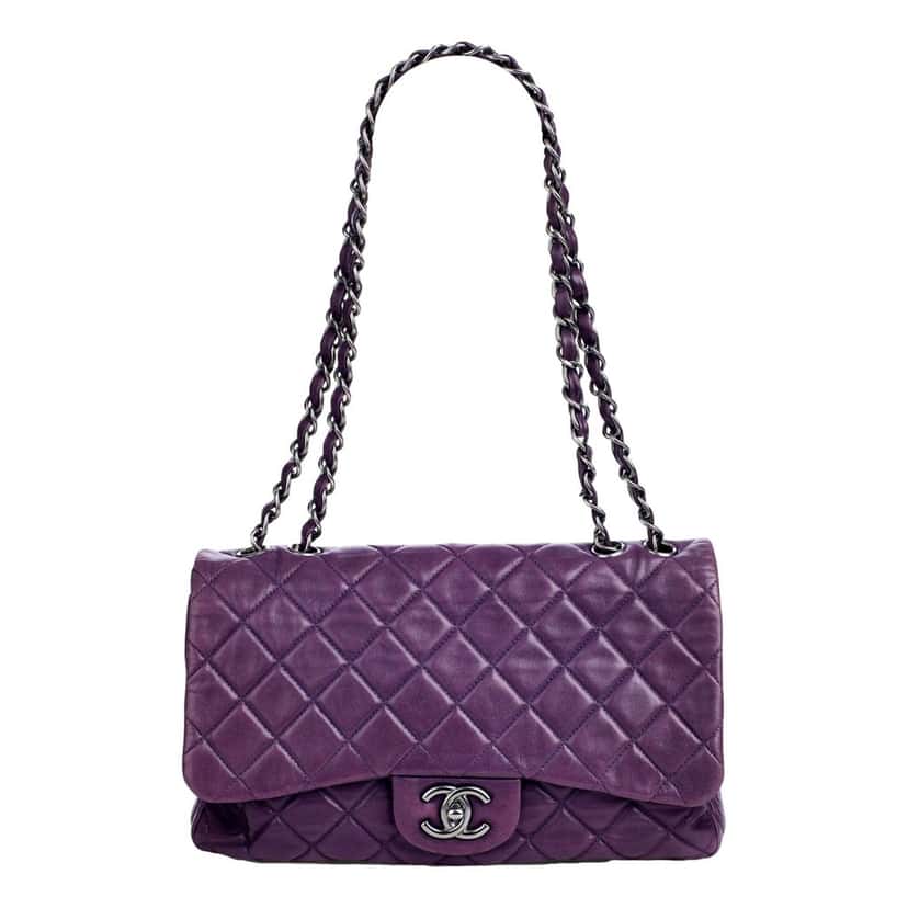 Chanel Chanel Classic Flap Shoulder Bag in Purple Soft Lambskin Leather with Chain Strap Purple Leather Good condition - Box View