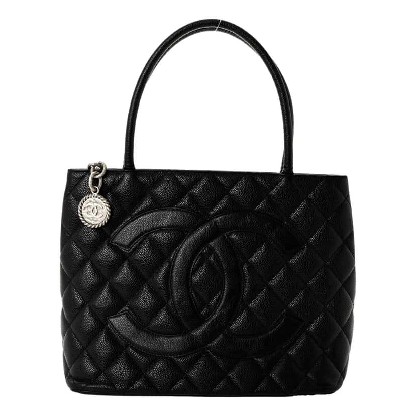 Chanel Chanel Medallion Tote in Black Quilted Caviar Leather Black Leather Good condition - Front View