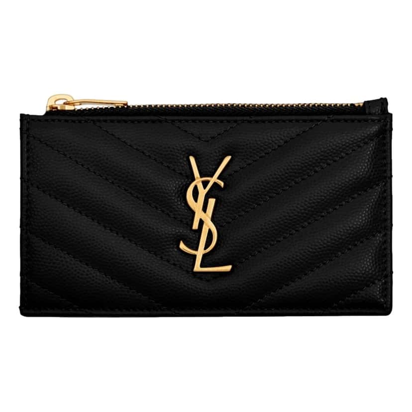 Saint Laurent Saint Laurent Cassandre Matelasse Fragments Grain de Poudre Black Leather Zipper Card Holder Black Leather Good condition - Front View
