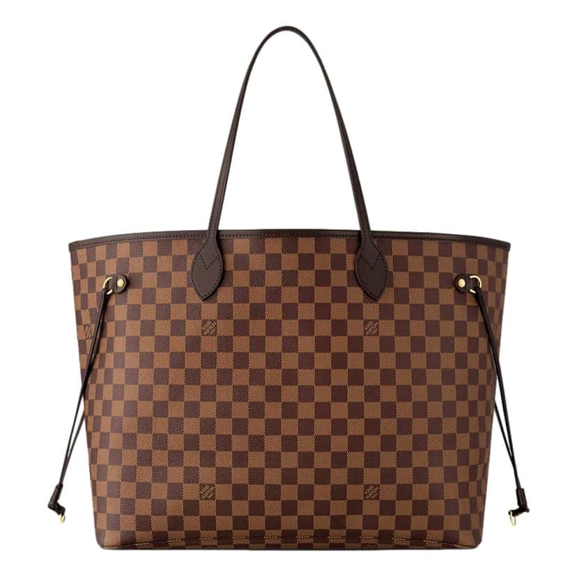 Louis Vuitton Louis Vuitton Neverfull MM Damier Ebene Brown Canvas Tote Brown Leather Good condition - Front View