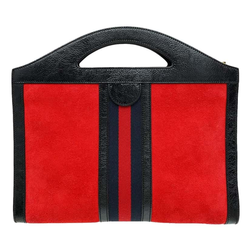 Gucci Gucci Ophidia Bicolor Red Suede Black Leather Slip Handle Tote Bag Red Suede Good condition - Back View