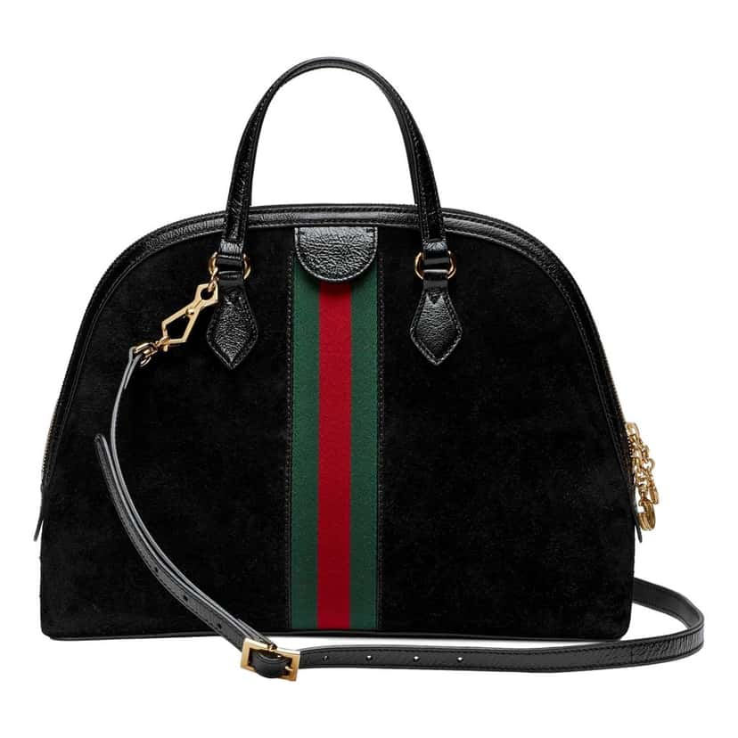 Gucci Gucci Ophidia Dome Black Suede Web Stripe Top Handle Satchel Black Suede Good condition - Back View