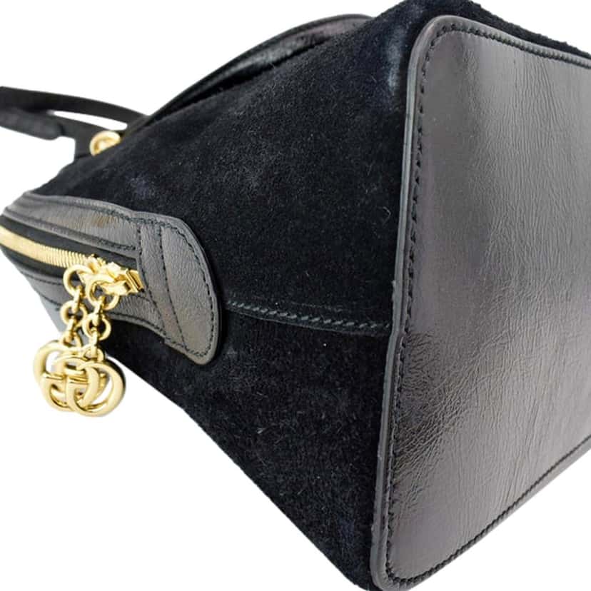 Gucci Gucci Ophidia Dome Black Suede Web Stripe Top Handle Satchel Black Suede Good condition - Box View