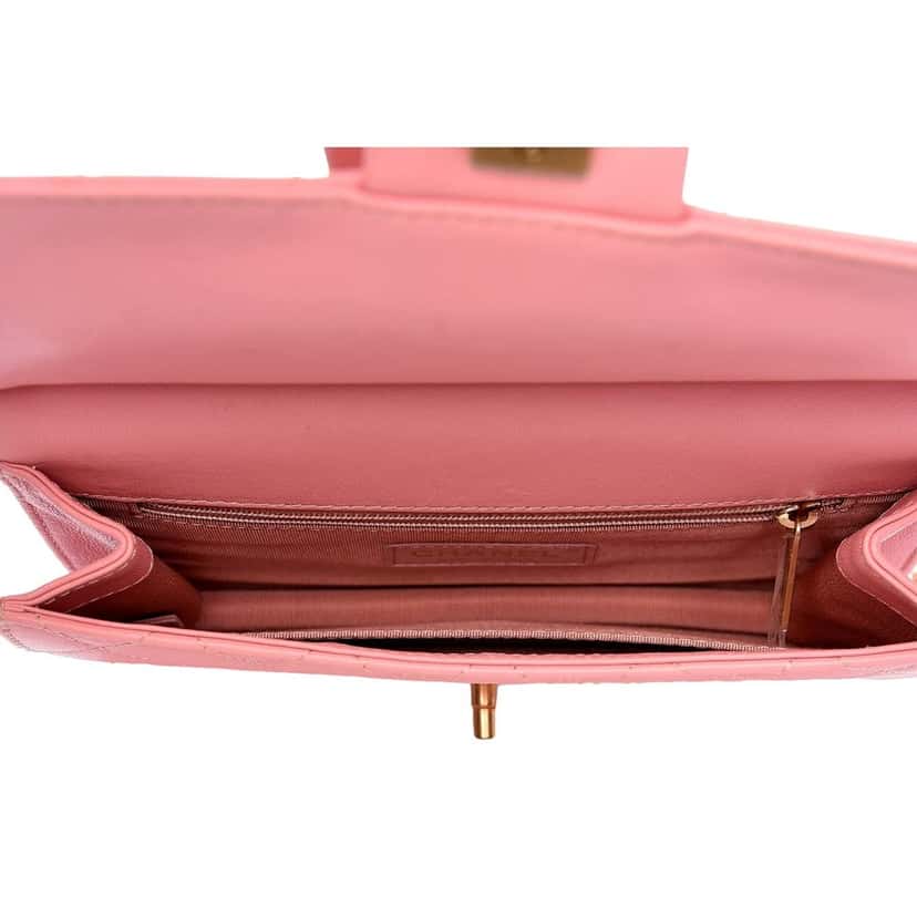 Chanel Chanel Pink Quilted Lambksin Pearl Chain Crossbody Handbag Pink Leather Good condition - Inside View