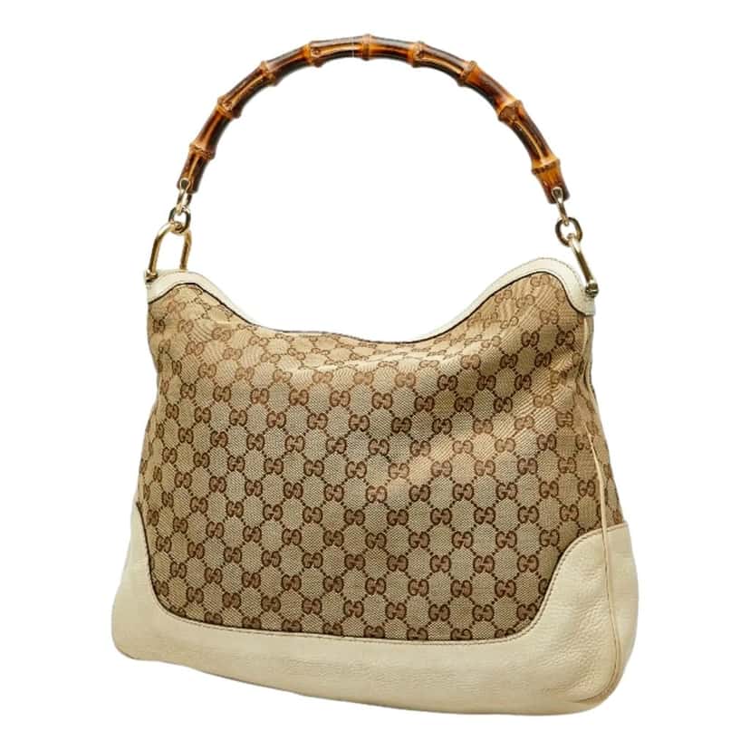 Gucci Gucci Diana Bamboo GG Canvas Medium Shoulder Bag White Leather White Leather Good condition - Back View