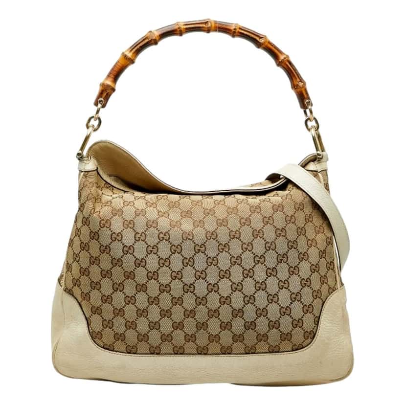 Gucci Gucci Diana Bamboo GG Canvas Medium Shoulder Bag White Leather White Leather Good condition - Inside View