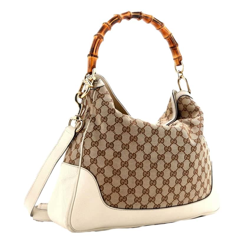 Gucci Gucci Diana Bamboo GG Canvas Medium Shoulder Bag White Leather White Leather Good condition - Model View