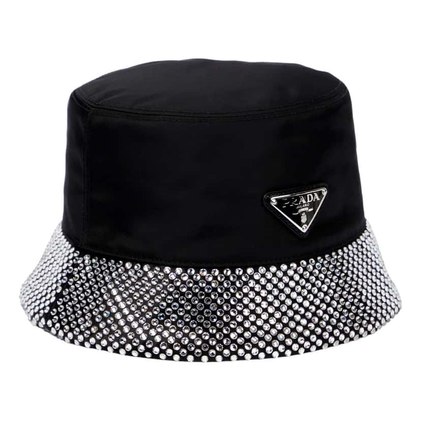 Prada Prada Re-Nylon Crystal Embellished Bucket Hat Black Black Never worn - Front View