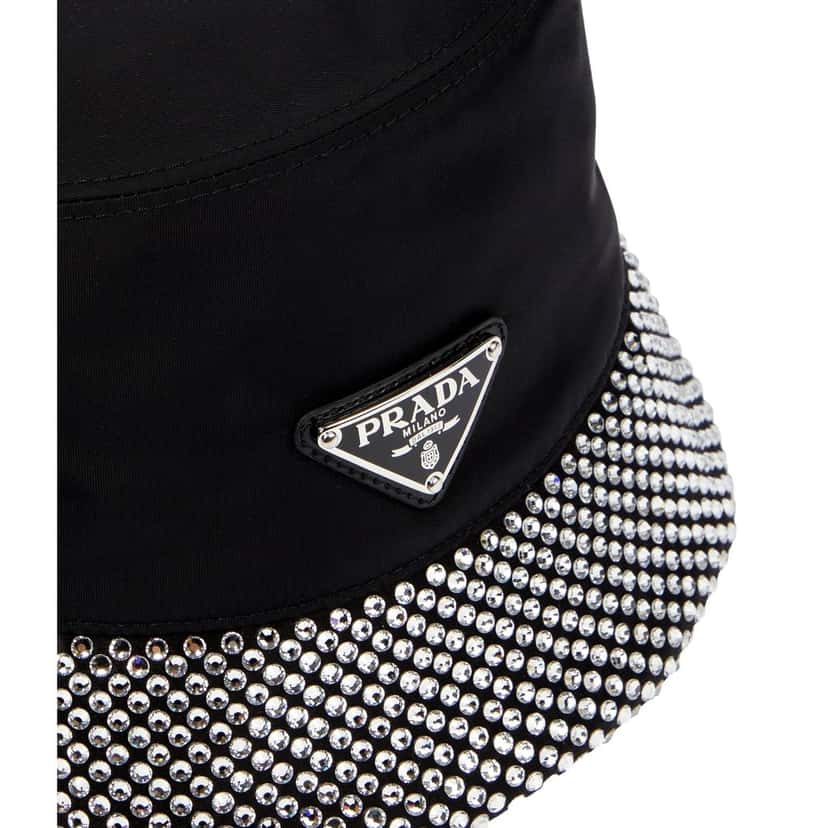 Prada Prada Re-Nylon Crystal Embellished Bucket Hat Black Black Never worn - Back View