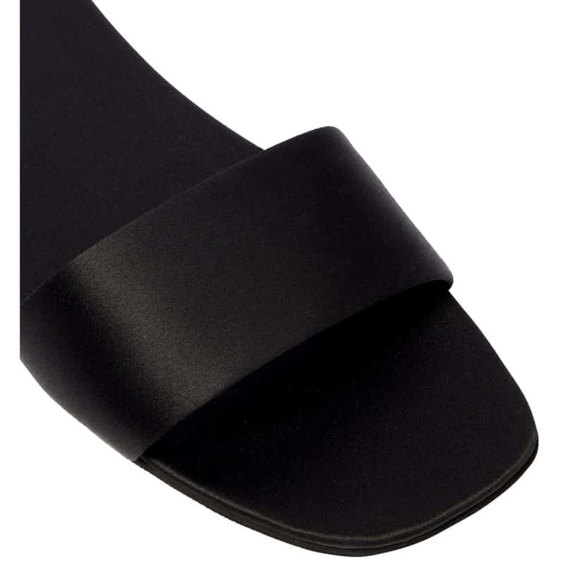 Prada Prada Black Silk Satin Slides with Matching Travel Case Holder Black Satin Never worn - Model View