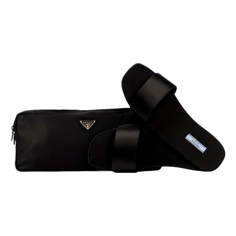 Prada Prada Black Silk Satin Slides with Matching Travel Case Holder Black Satin Never worn - Box View