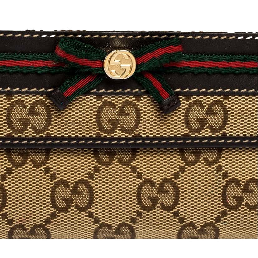 Gucci Gucci Mayfair Long Wallet in GG Canvas with Web Stripe Bow Detail Brown Leather Good condition - Inside View