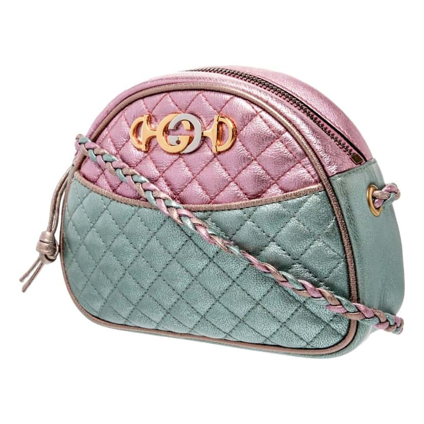 Gucci Gucci Mini Zumi Quilted Nappa Trapuntata Metallic Dome Crossbody Bag Pink and Blue Blue Lace Good condition - Back View
