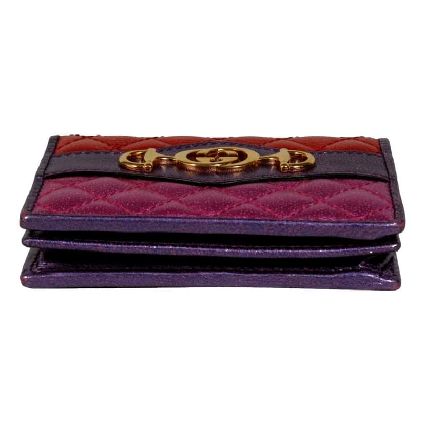 Gucci Gucci Zumi Nappa Trapunata Quilted Card Case Wallet Metallic Red Purple Red Leather Good condition - Model View