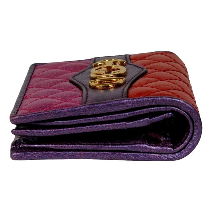 Gucci Gucci Zumi Nappa Trapunata Quilted Card Case Wallet Metallic Red Purple Red Leather Good condition - Box View