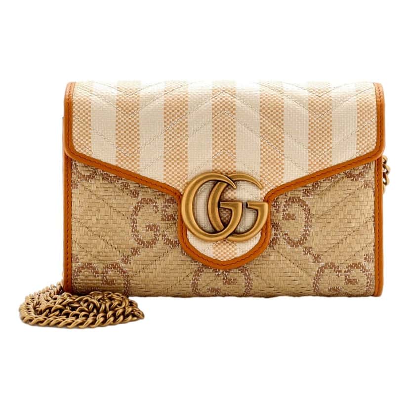 Gucci Gucci GG Marmont Raffia Wallet on Chain in Orange and Beige Orange Leather Good condition - Front View