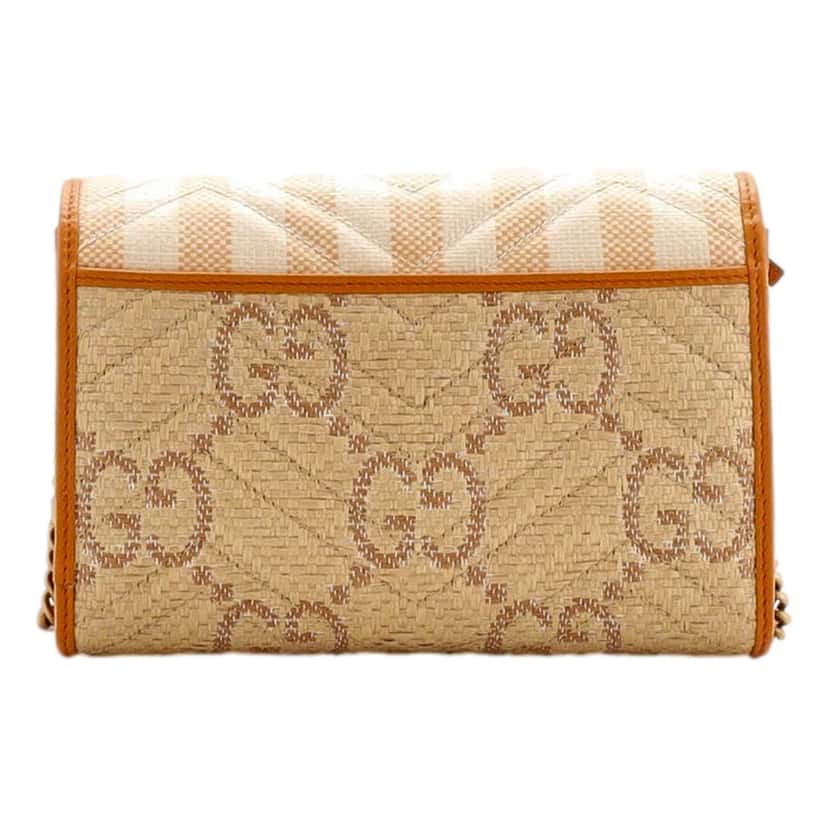 Gucci Gucci GG Marmont Raffia Wallet on Chain in Orange and Beige Orange Leather Good condition - Inside View
