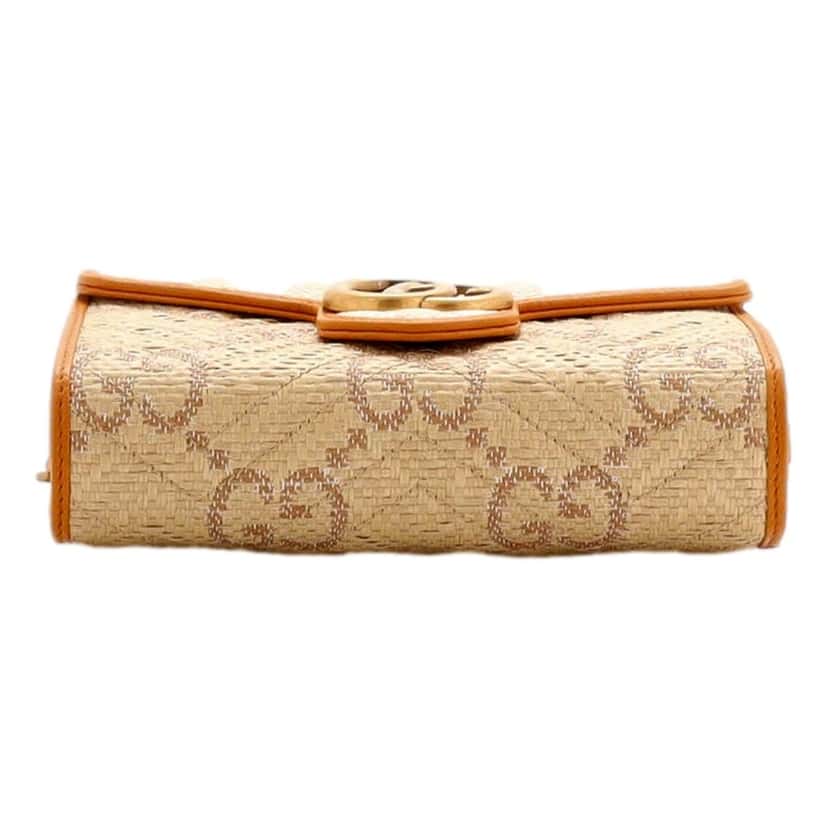 Gucci Gucci GG Marmont Raffia Wallet on Chain in Orange and Beige Orange Leather Good condition - Model View