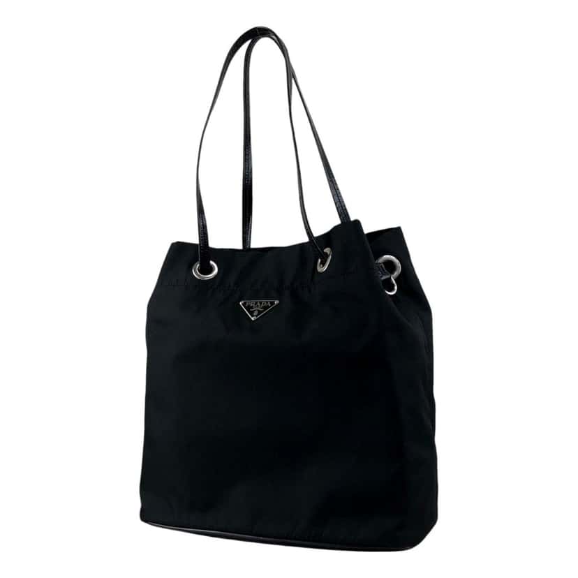Prada Prada Vintage Tessuto Triangle Logo Drawstring Handbag Totebag Black Black Canvas Good condition - Front View
