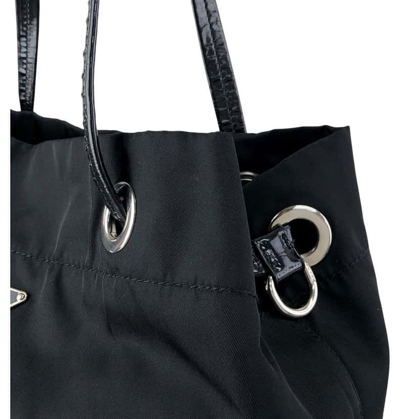 Prada Prada Vintage Tessuto Triangle Logo Drawstring Handbag Totebag Black Black Canvas Good condition - Box View