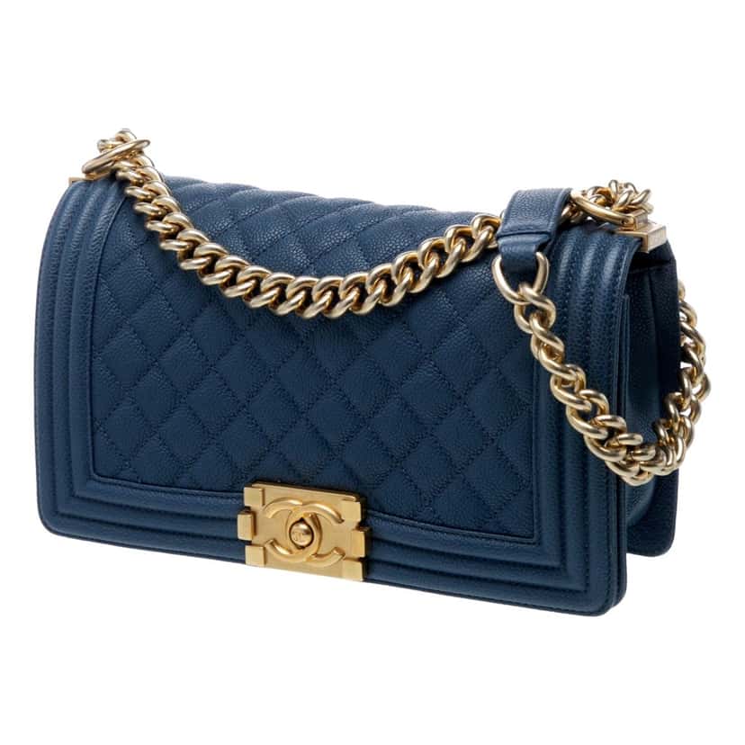 Chanel Chanel Medium Boy Bag in Dark Blue Caviar Leather with Gold Tone Hardware Blue Leather Good condition - Back View
