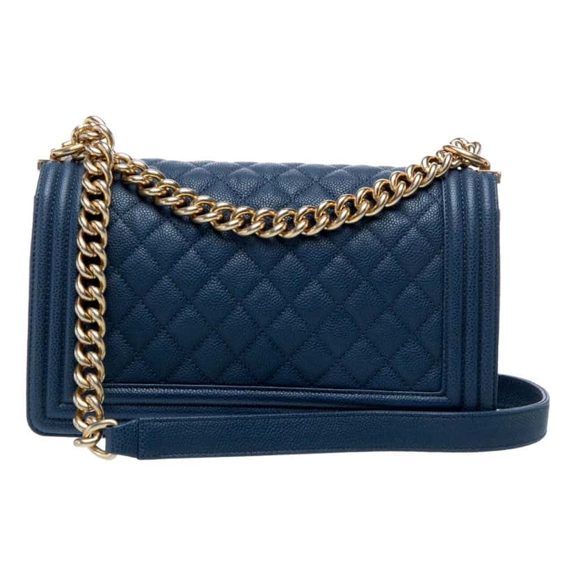 Chanel Chanel Medium Boy Bag in Dark Blue Caviar Leather with Gold Tone Hardware Blue Leather Good condition - Inside View