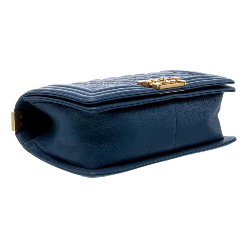 Chanel Chanel Medium Boy Bag in Dark Blue Caviar Leather with Gold Tone Hardware Blue Leather Good condition - Model View