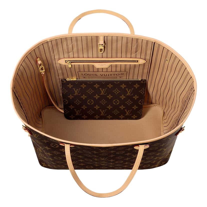 Louis Vuitton Louis Vuitton Neverfull GM Monogram Canvas Tote Bag with Detachable Pouch Brown Leather Good condition - Inside View