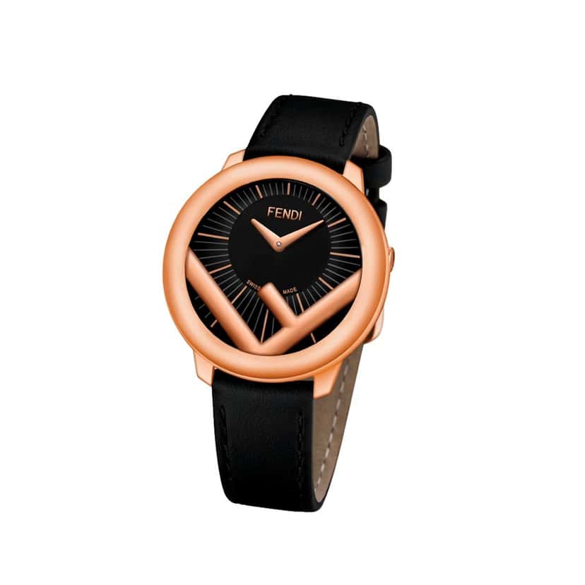 Fendi Fendi Runaway Rose Gold Black Calf Leather 36 MM Fashion Watch Gold Leather Never worn - Back View