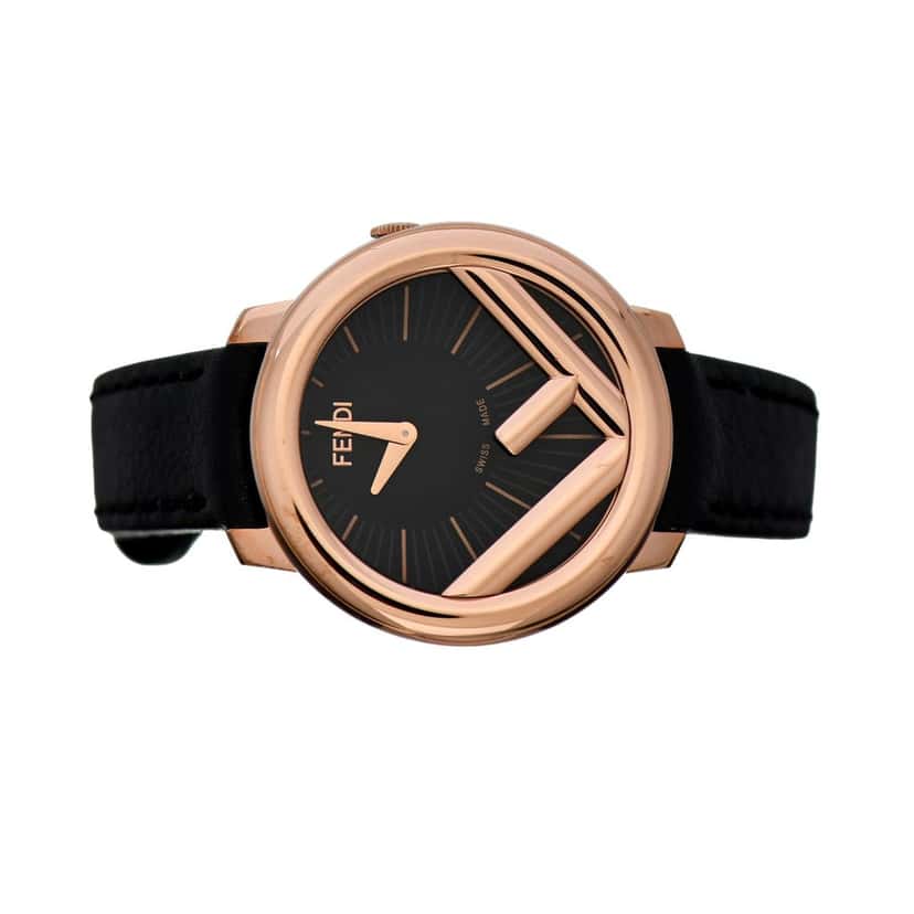 Fendi Fendi Runaway Rose Gold Black Calf Leather 36 MM Fashion Watch Gold Leather Never worn - Model View