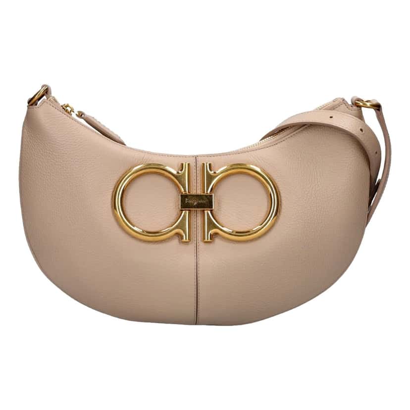 Salvatore Ferragamo Ferragamo Gancio Vitello Daino Leather Maxi Hobo Bag Beige Brown Leather Never worn - Back View