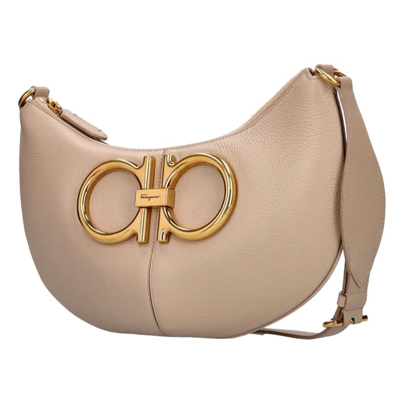 Salvatore Ferragamo Ferragamo Gancio Vitello Daino Leather Maxi Hobo Bag Beige Brown Leather Never worn - Model View