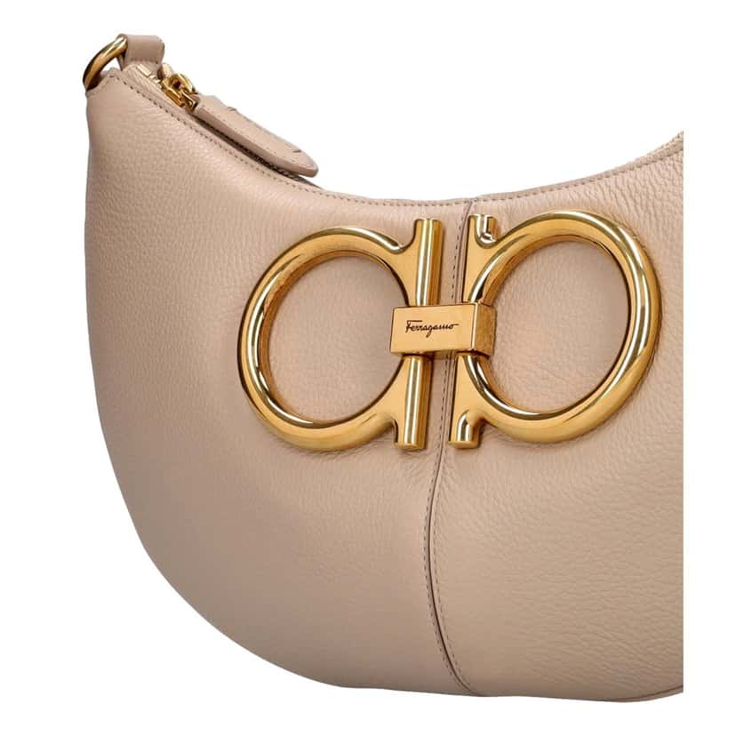 Salvatore Ferragamo Ferragamo Gancio Vitello Daino Leather Maxi Hobo Bag Beige Brown Leather Never worn - Box View
