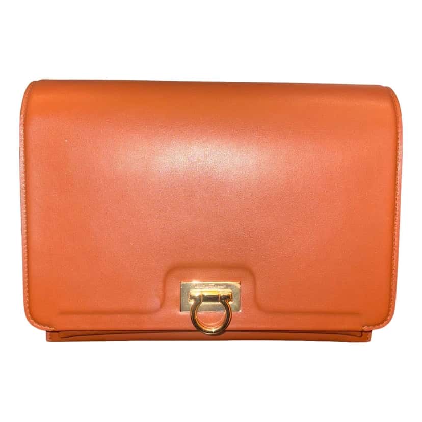 Salvatore Ferragamo Ferragamo Trifolio Cognac Brown Soft Leather Flap Crossbody Bag Gold Gancini Brown Leather Never worn - Front View