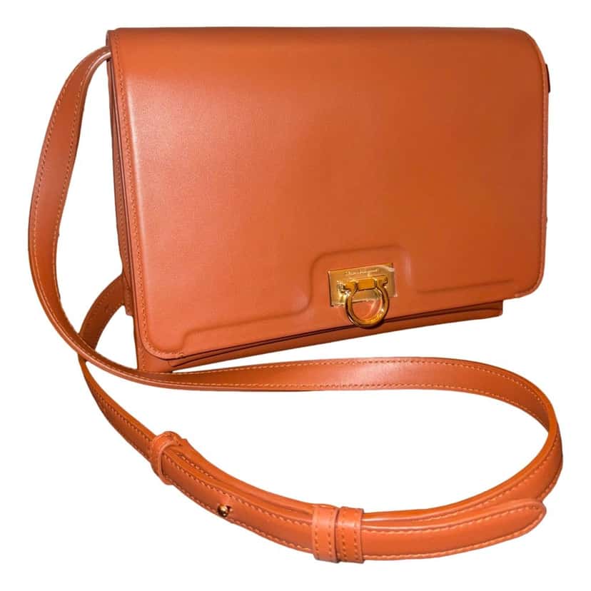 Salvatore Ferragamo Ferragamo Trifolio Cognac Brown Soft Leather Flap Crossbody Bag Gold Gancini Brown Leather Never worn - Back View