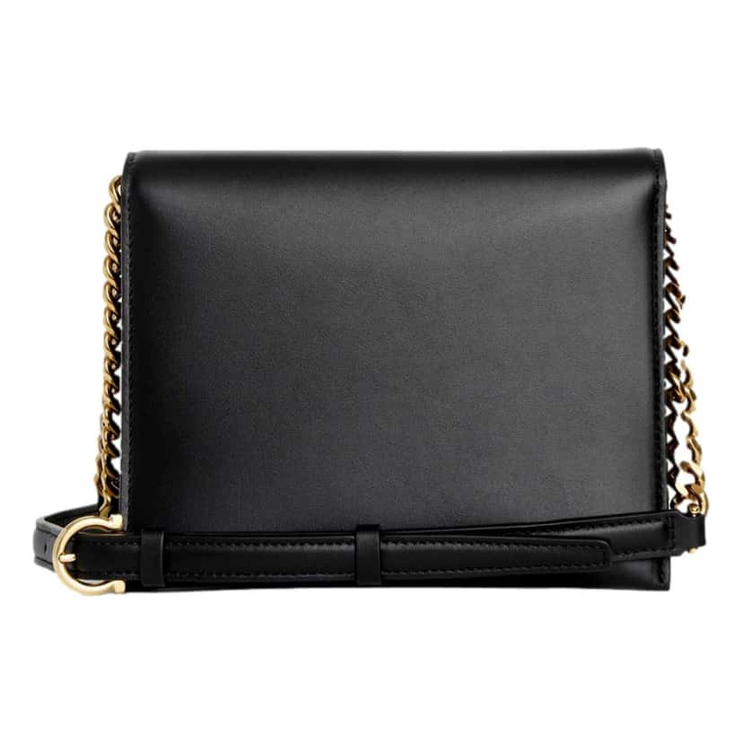 Salvatore Ferragamo Ferragamo Trifolio Black Leather Flap Crossbody Bag Gold Gancini Designer Black Leather Never worn - Inside View